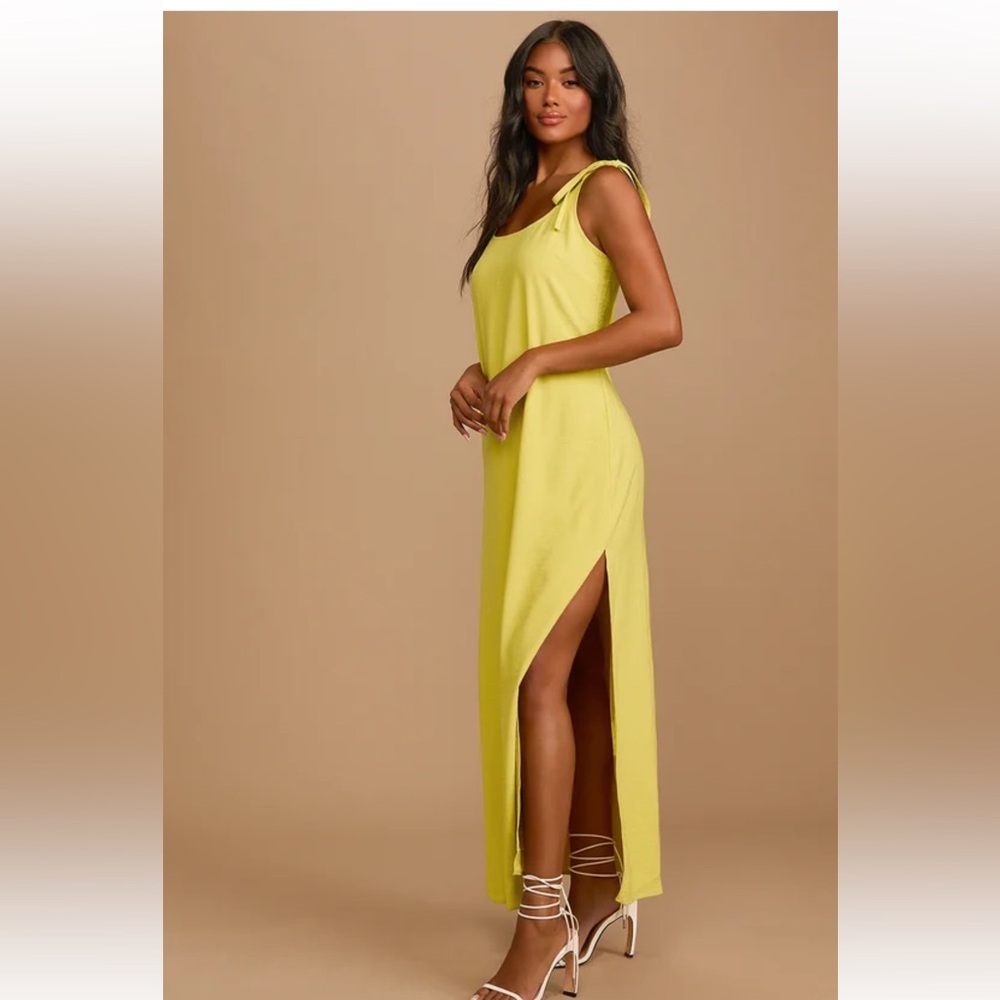 NWOT Lulus Salt Water Breeze Chartreuse Tie-Strap Maxi Dress SZ XS.